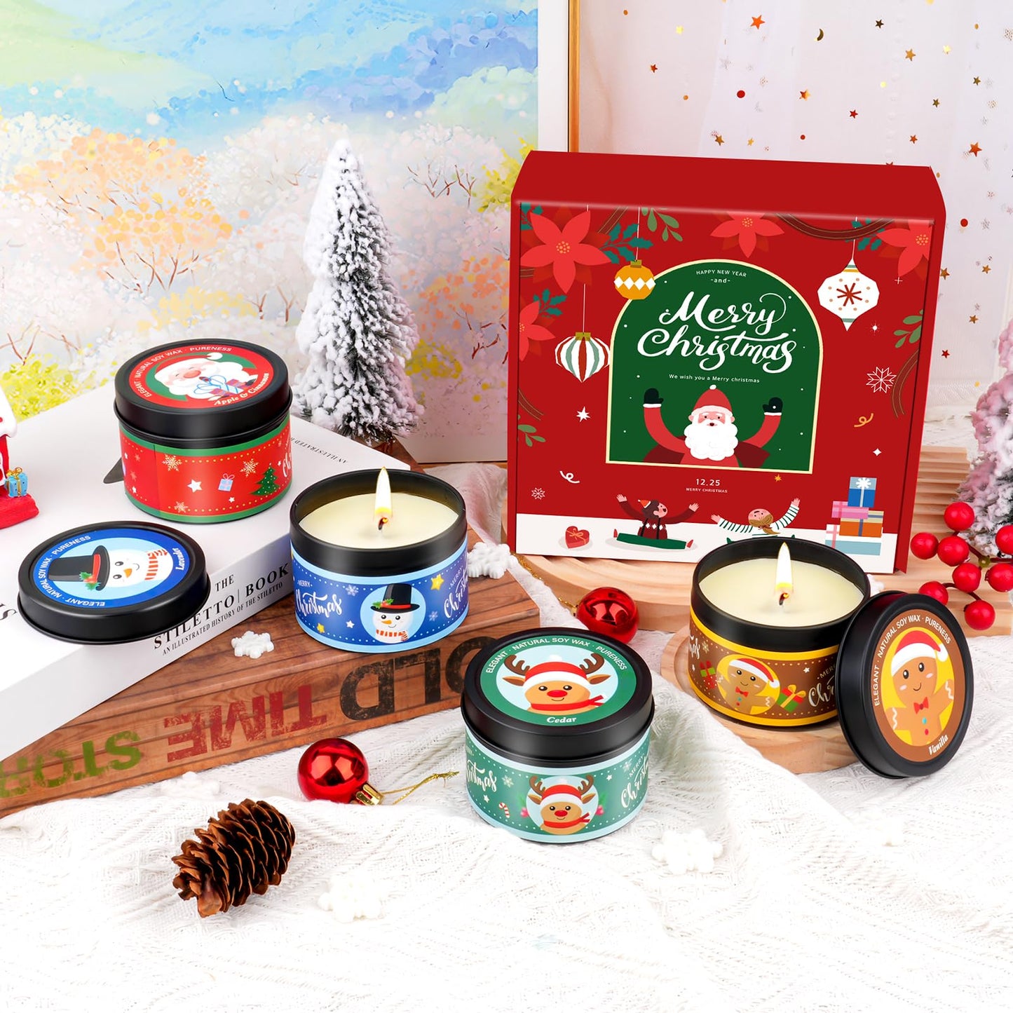 Christmas Candles Gift Set — 4 x 4.6oz Scented Soy Candles, Long-Lasting Aromatherapy