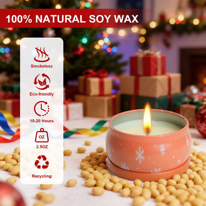 6 Pack Christmas Scented Candles - Natural Soy Wax, Long-Lasting Aromatherapy Gift Set