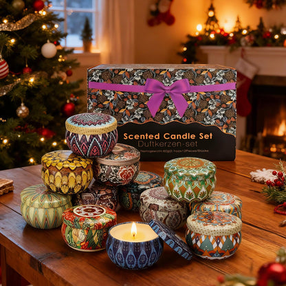 Christmas Scented Candles Gift Set - 12 Pack, Soy Wax, Gift Box