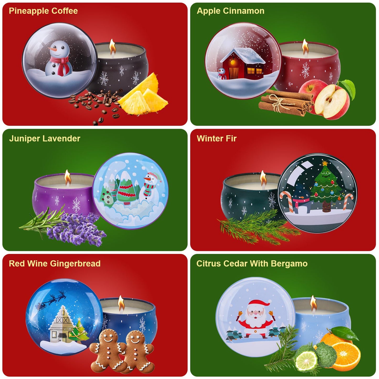 Christmas Candles Gift Set - 6 Pack, 3.5 oz Soy Candles for Home Scent & Relaxation | Gifts for Women