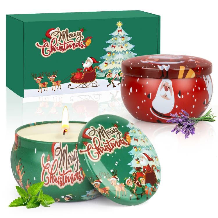 Christmas Candles Gift Set for Women - 2 Pack Aromatherapy Soy Candles