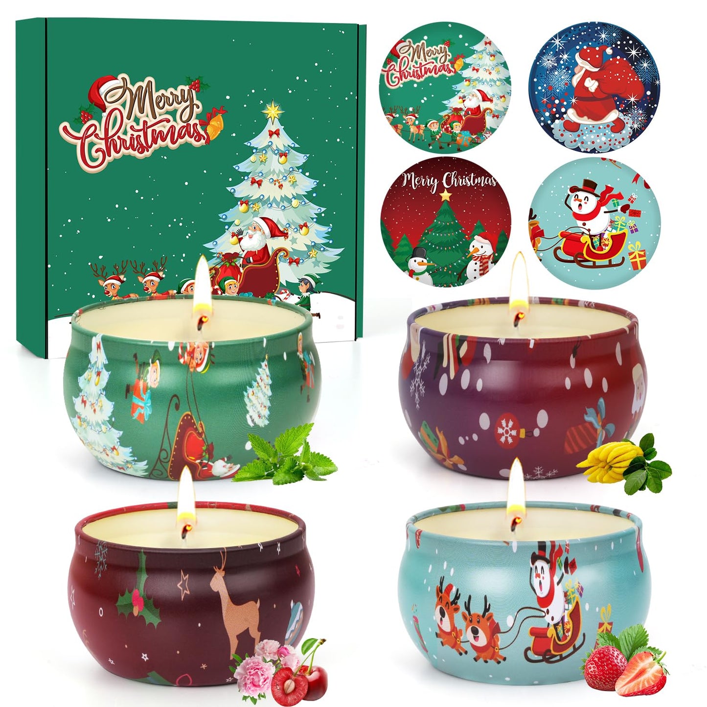 Christmas Candles Set - 4 Pack Scented Candles Gifts for Women