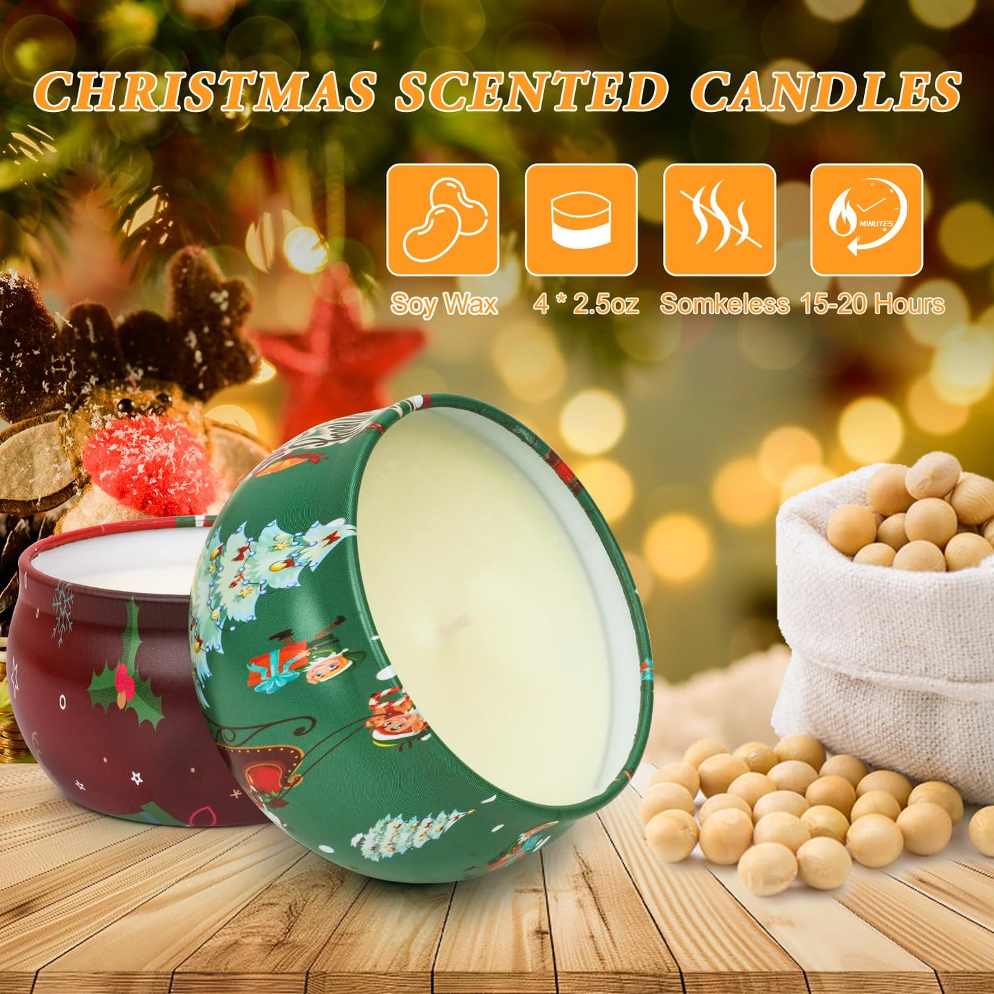 Christmas Candles Set - 4 Pack Scented Candles Gifts for Women