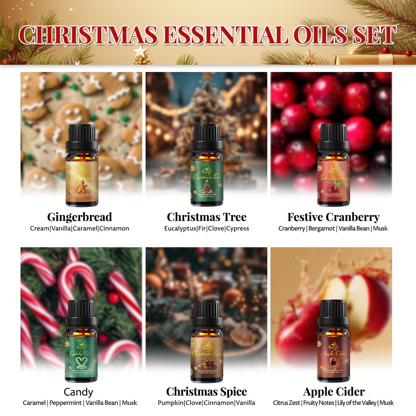 Christmas Essential Oil Set – 6 Pack for Diffuser & Candles