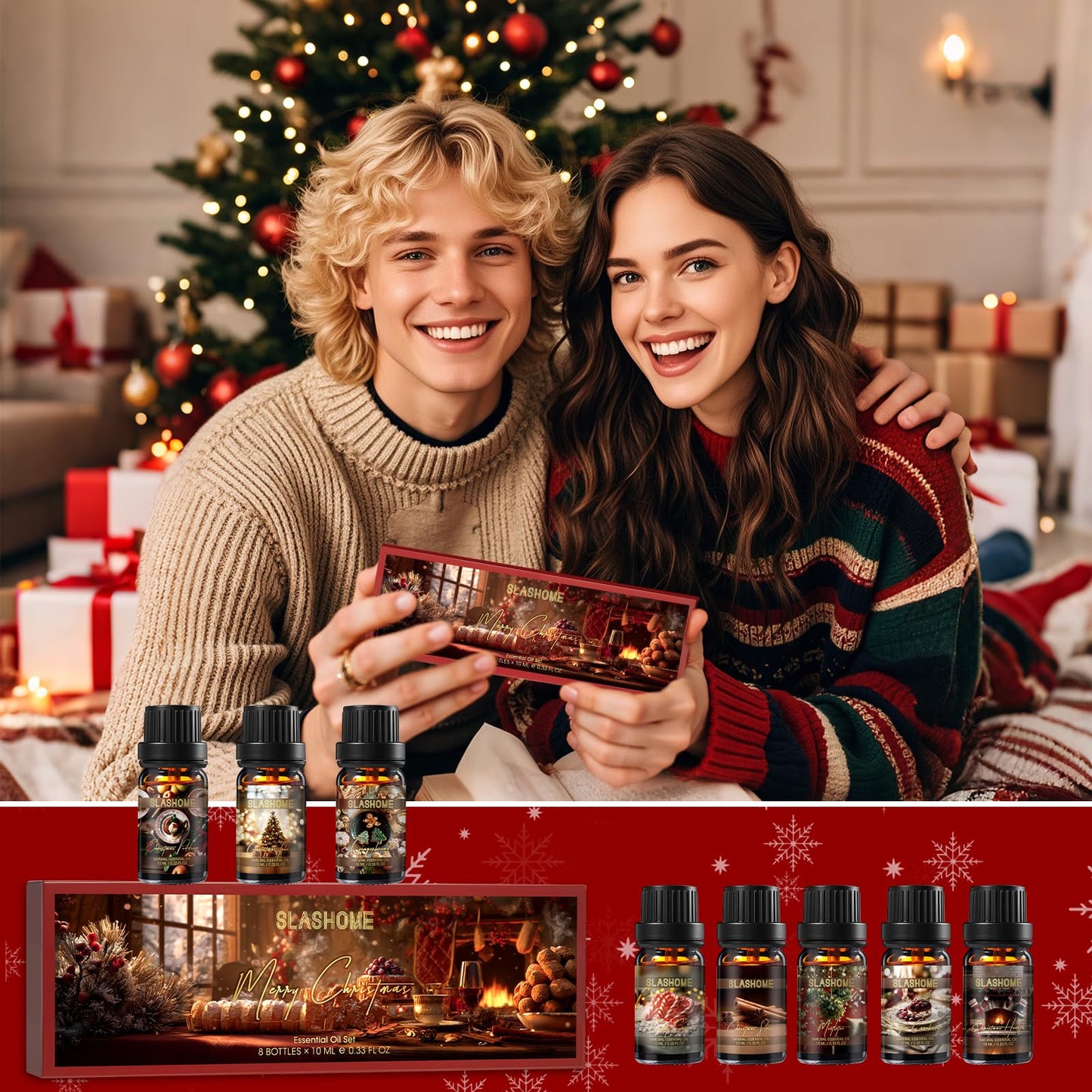 Christmas Essential Oils Gift Set 8 Pcs Winter Aromatherapy Oils for Diffusers
