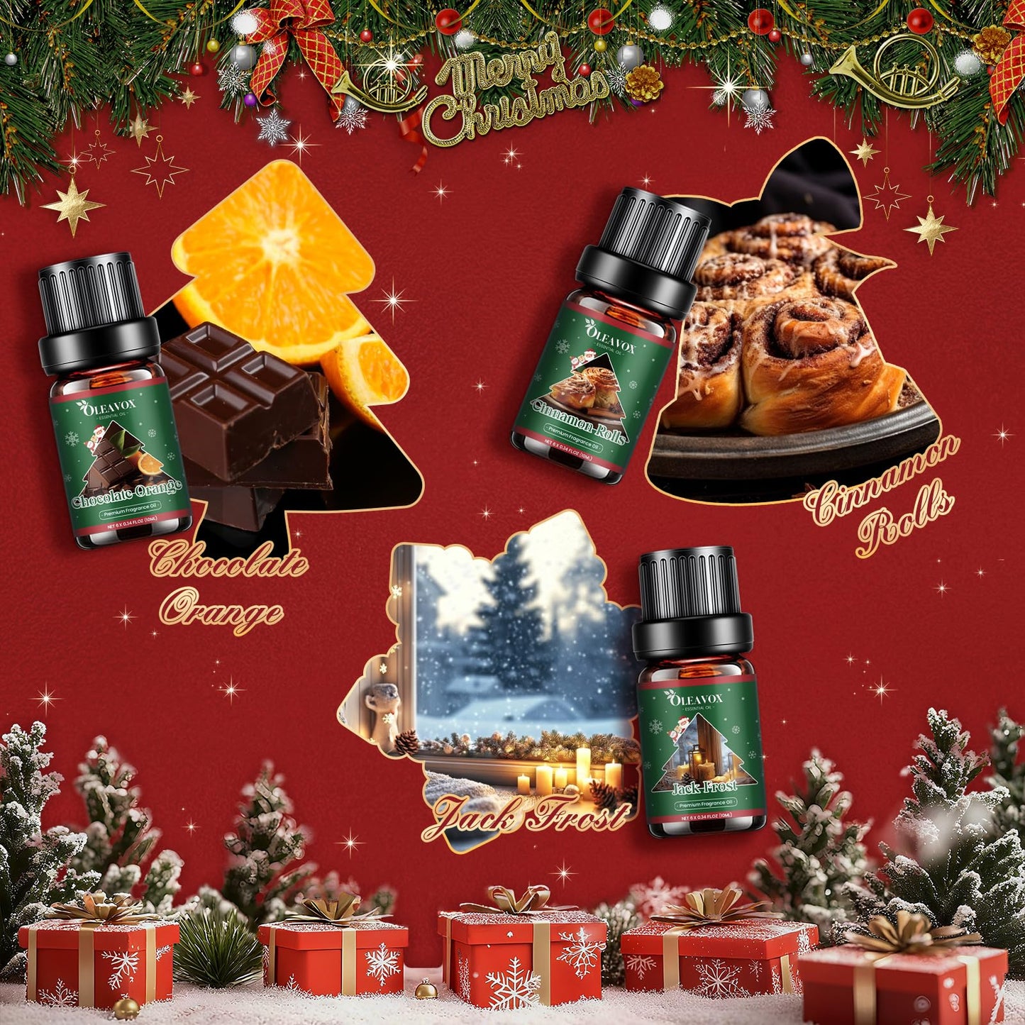 Christmas Essential Oils Set – 6 Premium Winter Fragrance Oils for Diffusers