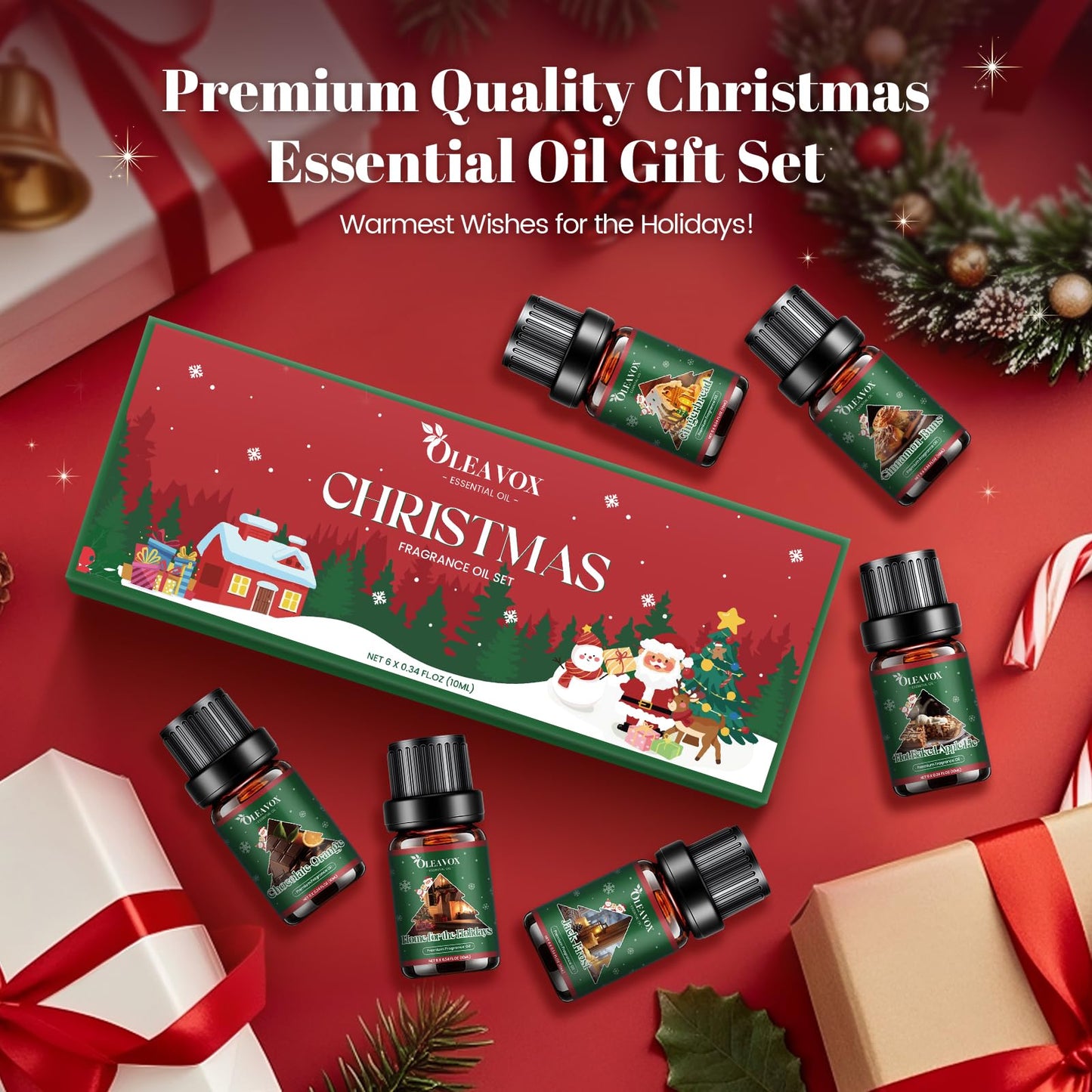 Christmas Essential Oils Set – 6 Premium Winter Fragrance Oils for Diffusers