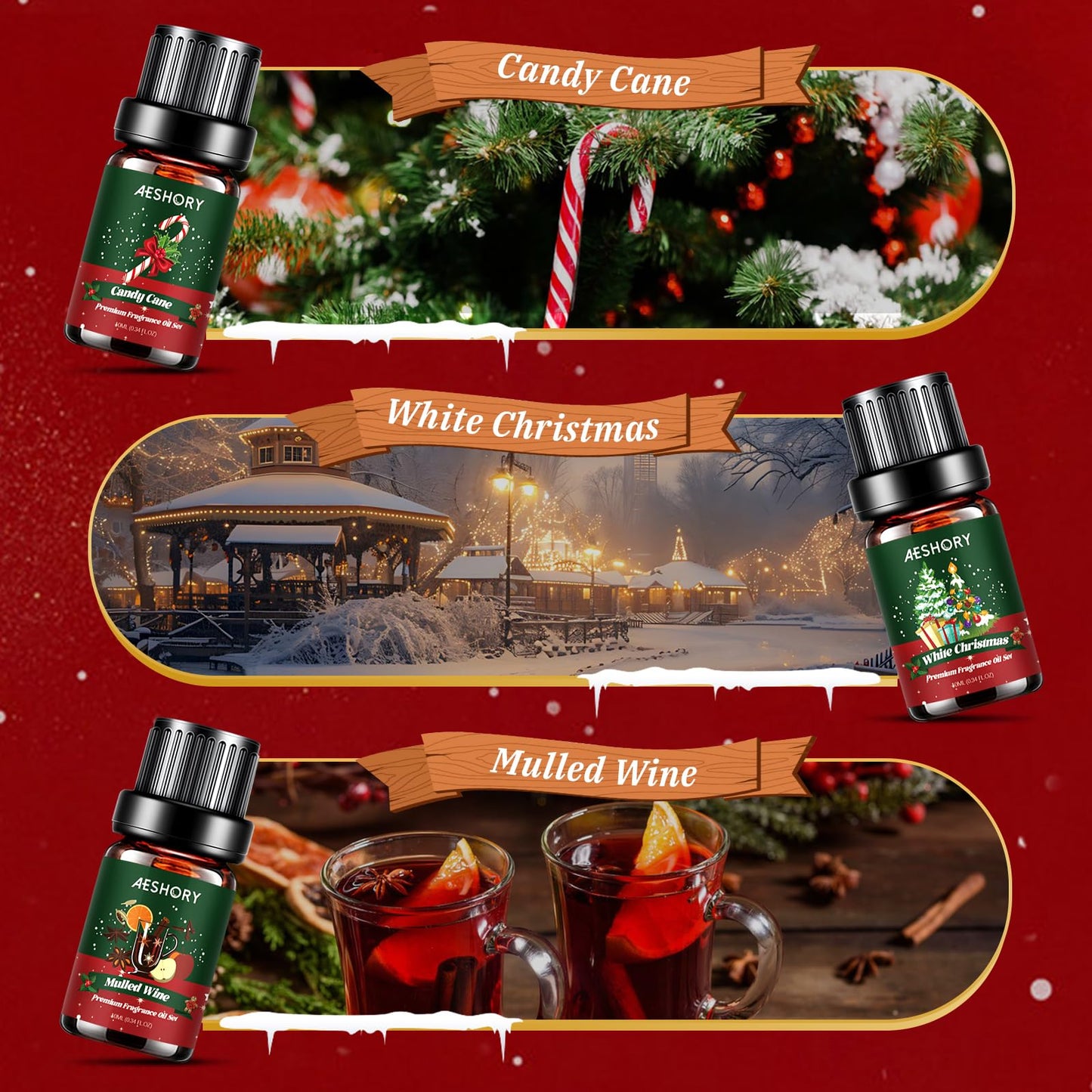 Christmas Fragrance Oil Set - 6 Winter Essential Oils for Diffusers (Gift Box)