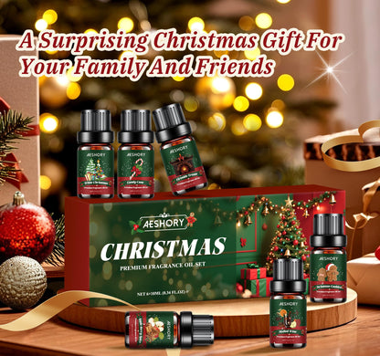 Christmas Fragrance Oil Set - 6 Winter Essential Oils for Diffusers (Gift Box)