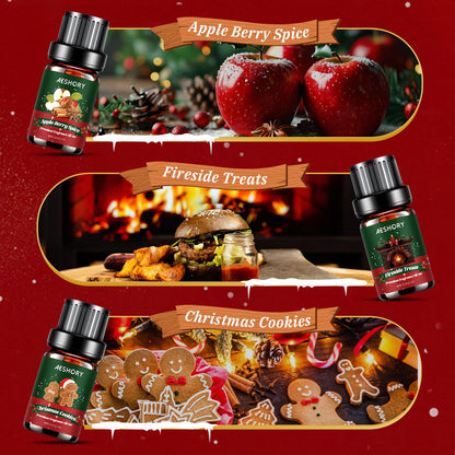 Christmas Fragrance Oil Set - 6 Winter Essential Oils for Diffusers (Gift Box)