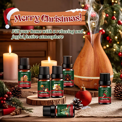 Christmas Fragrance Oil Set - 6 Winter Essential Oils for Diffusers (Gift Box)