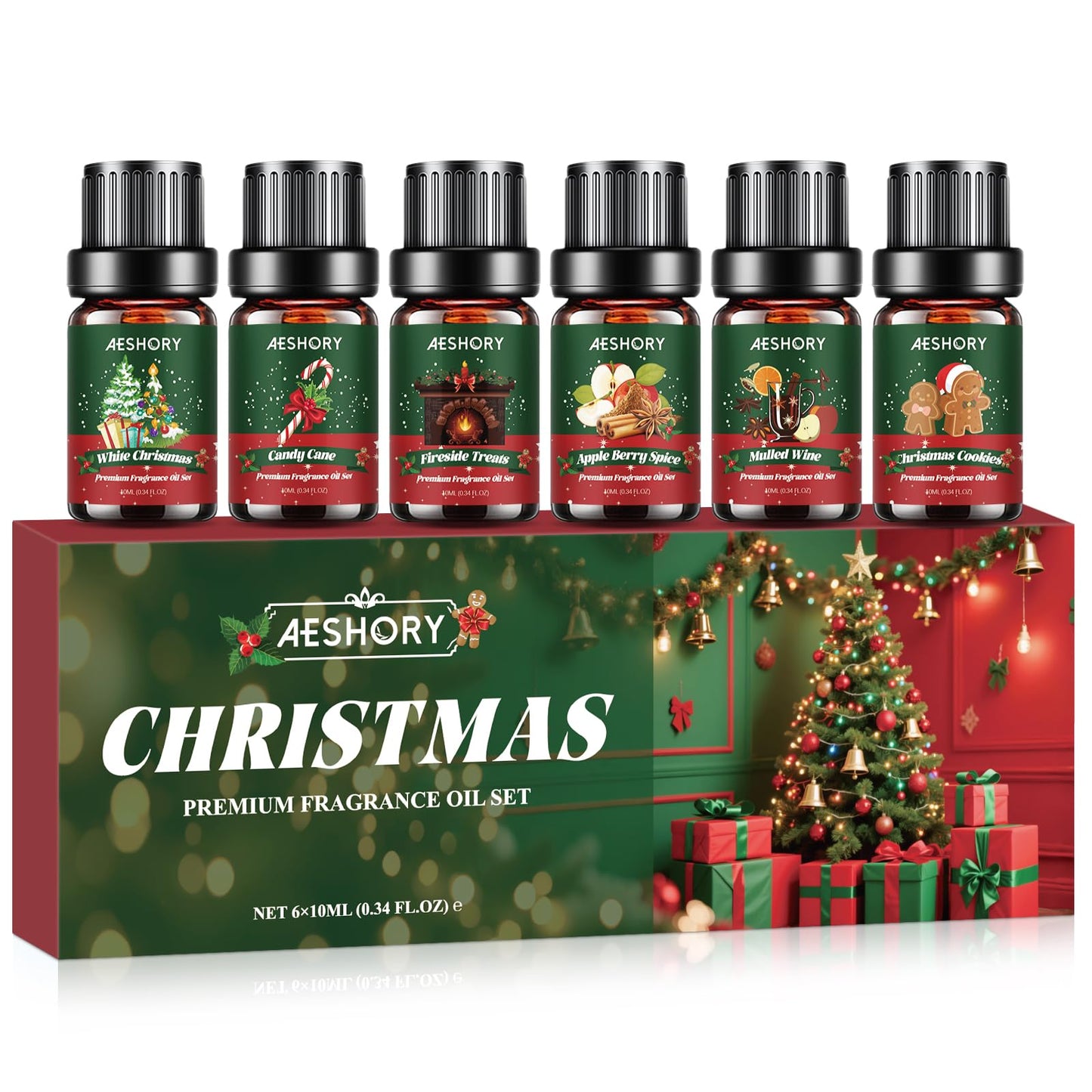 Christmas Fragrance Oil Set - 6 Winter Essential Oils for Diffusers (Gift Box)