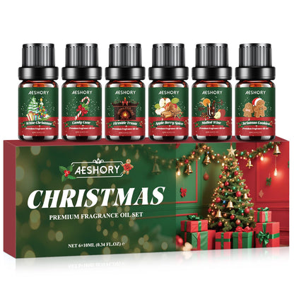 Christmas Fragrance Oil Set - 6 Winter Essential Oils for Diffusers (Gift Box)