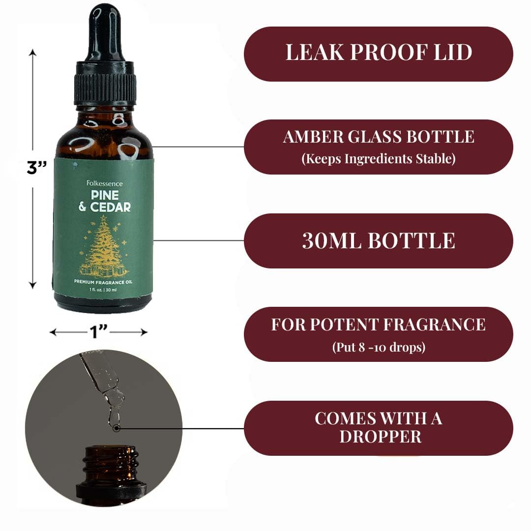 Folkulture Christmas Essential Oil for Diffuser | Pine & Cedarwood Fragrance Oil – 1.01 Fl Oz with Dropper | Aromatherapy Oils, Diffuser Oil Blends | Gift for Women