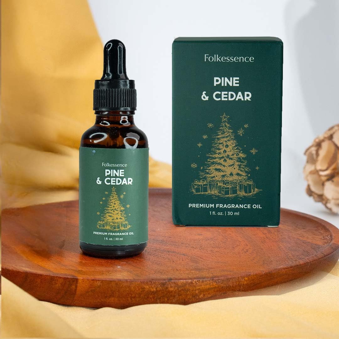 Folkulture Christmas Essential Oil for Diffuser | Pine & Cedarwood Fragrance Oil – 1.01 Fl Oz with Dropper | Aromatherapy Oils, Diffuser Oil Blends | Gift for Women
