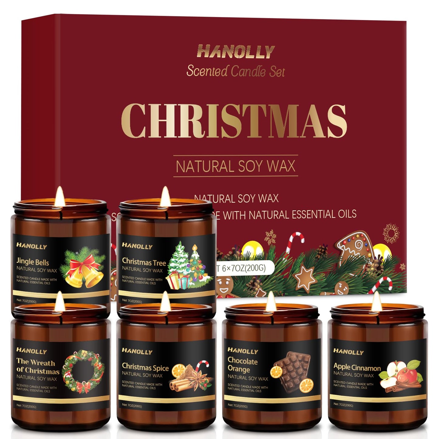 Christmas Scented Candles Set – 6 Pack Soy Candles for Holiday Gifts