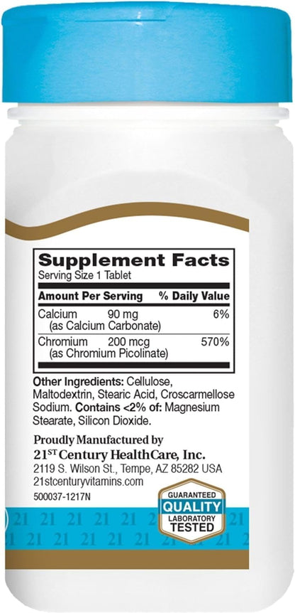 21st Century Chromium Picolinate 200 mcg — 100 Tabs