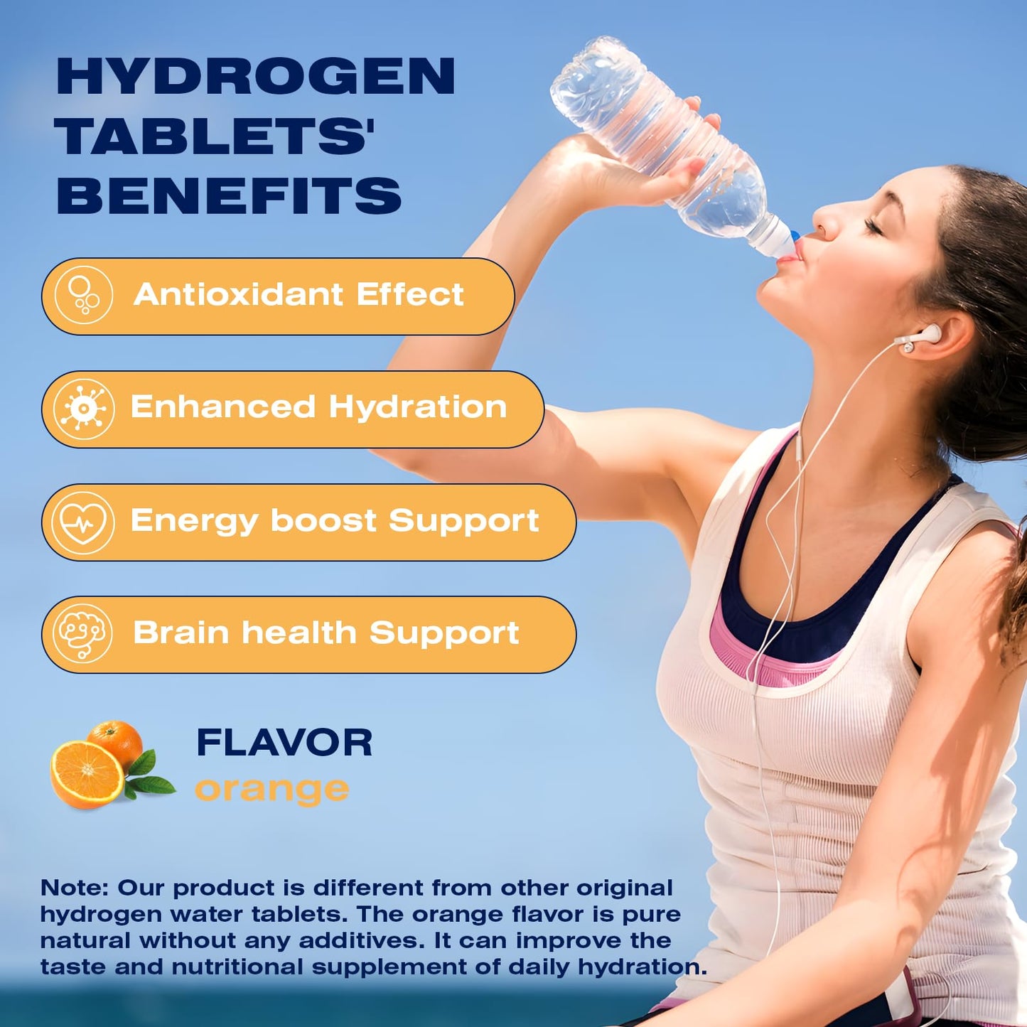 CHTENZY Hydrogen Water Tablets – 8 PPM H2, Magnesium Electrolyte, Orange Flavor, 60 Count