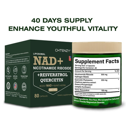 CHTENZY Nicotinamide Riboside 900mg | Liposomal with Resveratrol & Quercetin | 80 Capsules x 4 Bottles