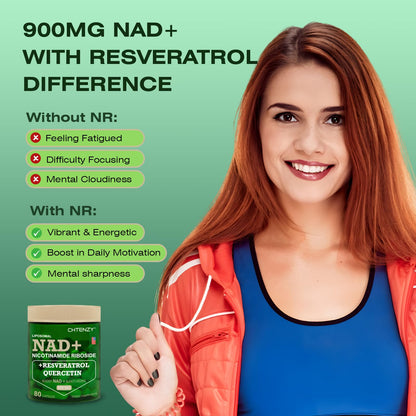 CHTENZY Nicotinamide Riboside 900mg | Liposomal with Resveratrol & Quercetin | 80 Capsules x 4 Bottles