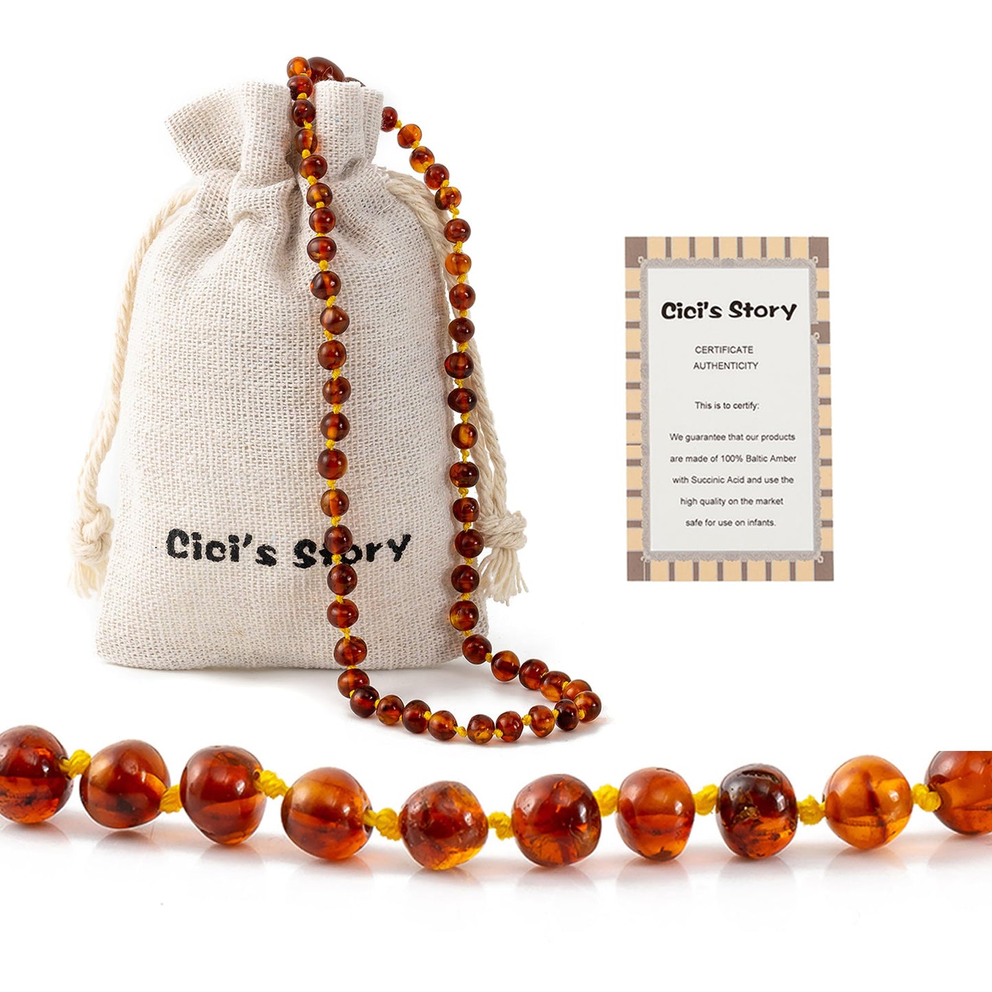 Cici's Story Baltic Amber Necklace (14 Inches, Cognac) - Certified Authentic Baltic Amber