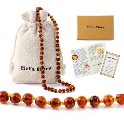 Cici's Story Baltic Amber Necklace (14 Inches, Cognac) - Certified Authentic Baltic Amber