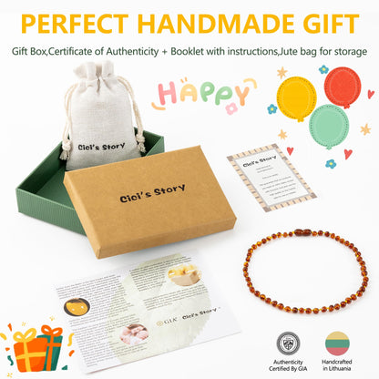 Cici's Story Baltic Amber Necklace (14 Inches, Cognac) - Certified Authentic Baltic Amber