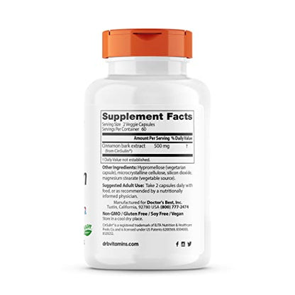 Doctor's Best Cinnamon Extract with CinSulin, Supports Glycemic Balance & Metabolic Response Already Within Normal Range, Non-GMO, Gluten Free, Soy Free, Vegan 120 Veggie Caps