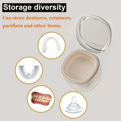CINMAUNG Denture Case & Cleaner Cup – Travel Soak Container with Strainer Basket (White)