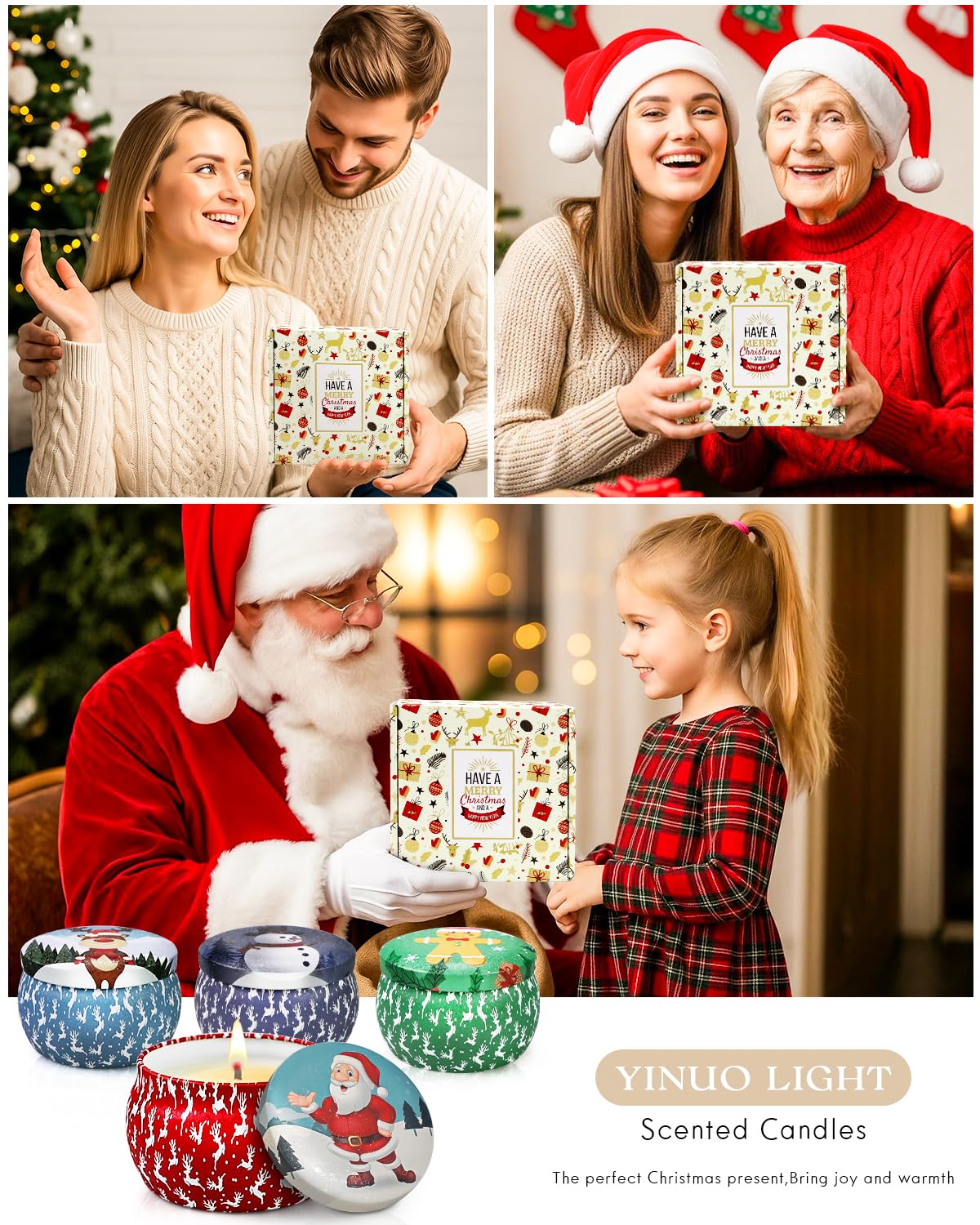 Christmas Candle Gift Set for Women - 4 Pack Soy Wax Aromatherapy Candles