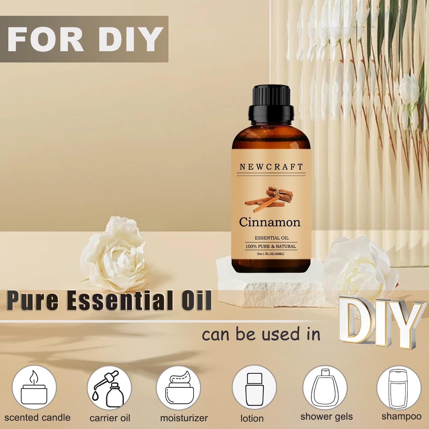 Cinnamon Essential Oils, 30ML 100% Pure and Natural Essential Oil with Dropper for Aromatherapy Diffuser - 1 Fl Oz/Cinnamon