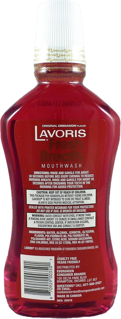 Cinnamon Original Lavoris Mouthwash – Larger Size, 3 Pack of 18 oz (54 oz Total)