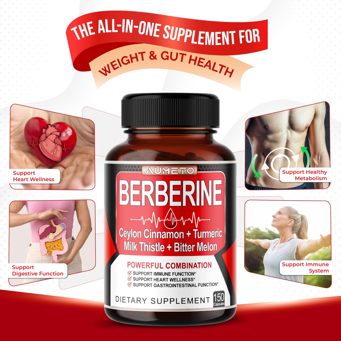 Berberine Supplement with Cinnamon, Turmeric & Milk Thistle – 150 Count