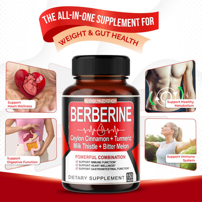 Berberine Supplement with Cinnamon, Turmeric & Milk Thistle – 150 Count