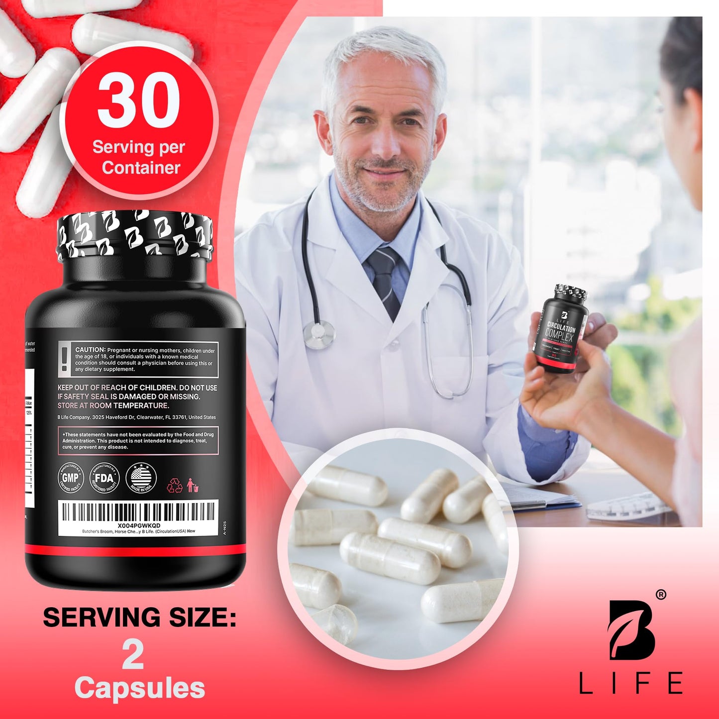 Circulation Support for Vein & Artery Health | Vascular Support with L-Arginine, Horse Chestnut & Butcher’s Broom | 60 Capsules