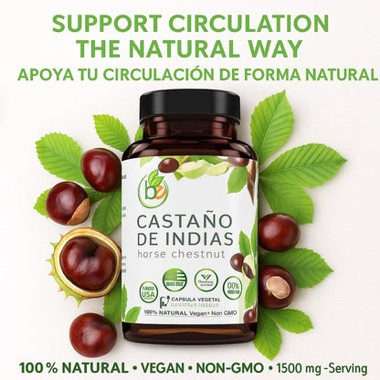 Horse Chestnut Capsules 1500 mg – 90 Veggie Caps | Vein & Circulation Support | Made in USA