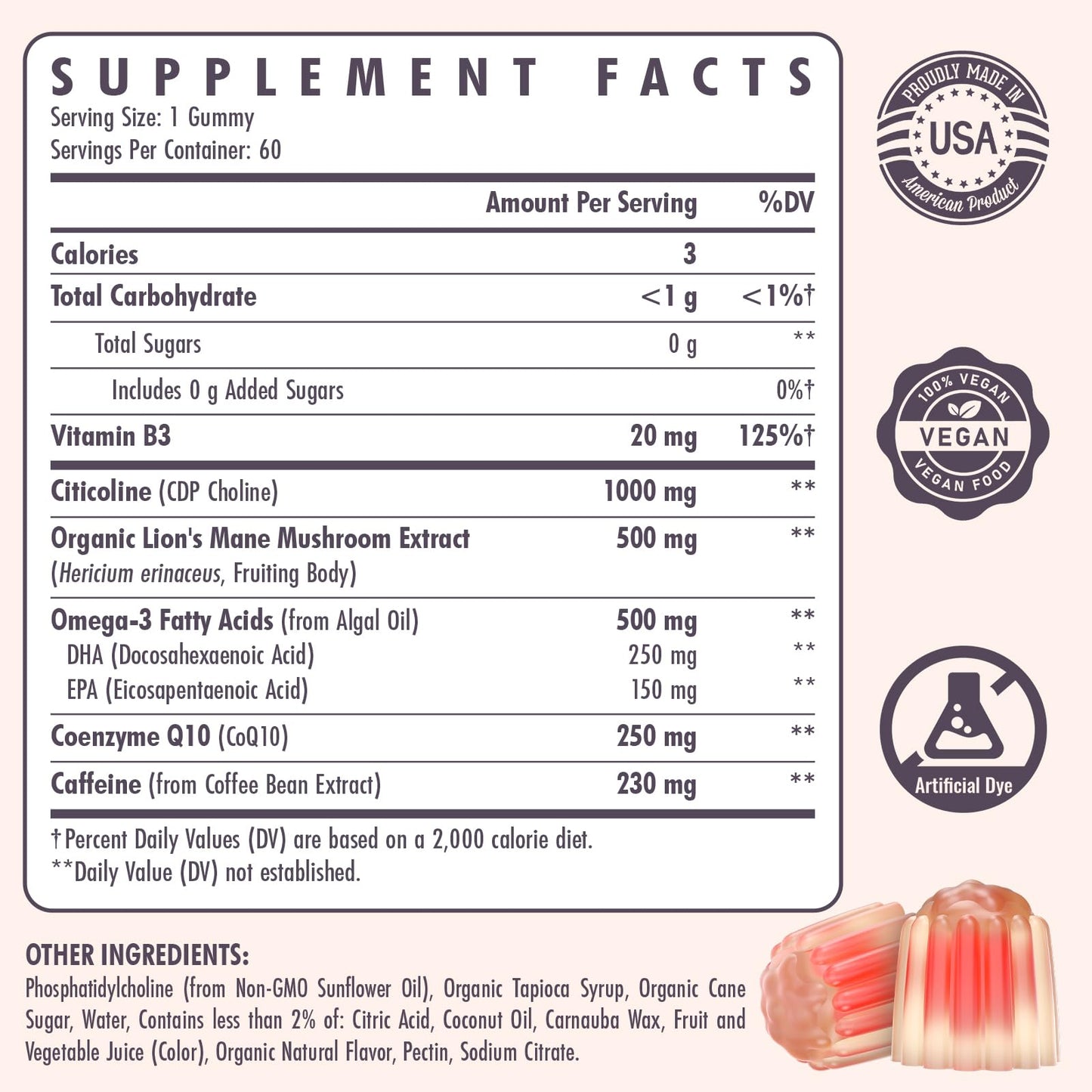 Citicoline CDP Choline Supplement for Memory & Focus | 1000mg + Lion's Mane 500mg | 60 Count