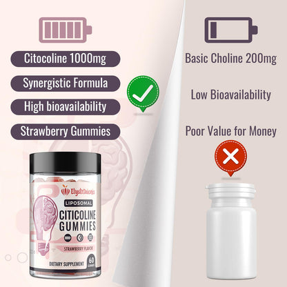 Citicoline CDP Choline Supplement for Memory & Focus | 1000mg + Lion's Mane 500mg | 60 Count