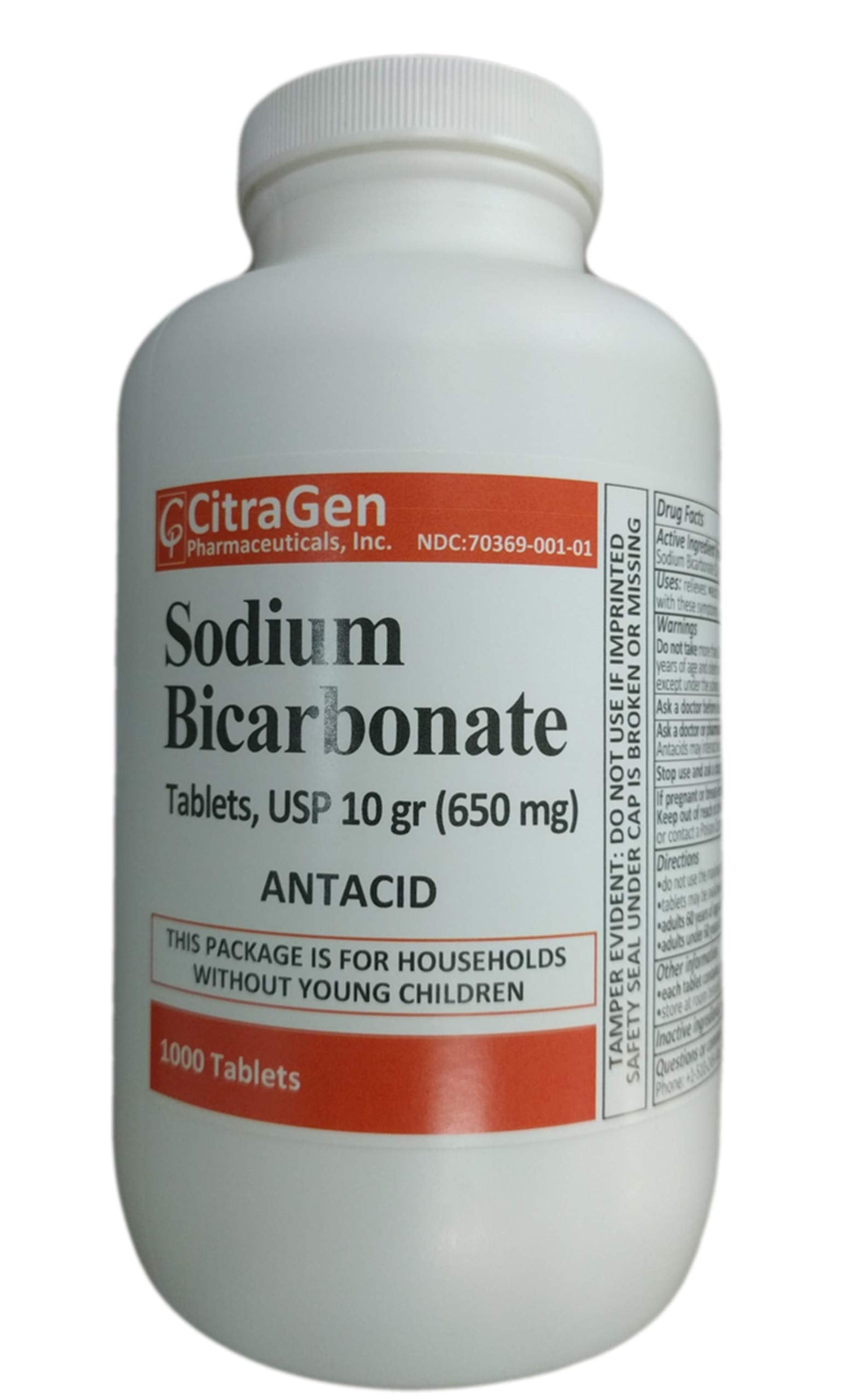 Sodium Bicarbonate Tablets USP 650 mg (10 grains) – Citragen Pharmaceuticals, Inc. – 1000 Tablets