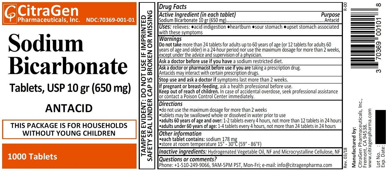 Sodium Bicarbonate Tablets USP 650 mg (10 grains) – Citragen Pharmaceuticals, Inc. – 1000 Tablets