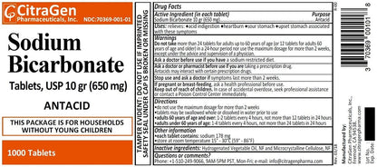 Sodium Bicarbonate Tablets USP 650 mg (10 grains) – Citragen Pharmaceuticals, Inc. – 1000 Tablets