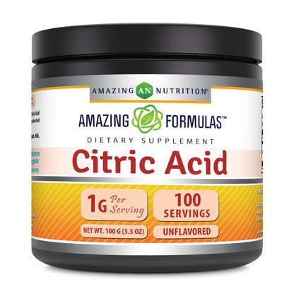 Amazing Formulas Citric Acid Powder 1g - Unflavored, Non-GMO, Gluten-Free, Made in USA