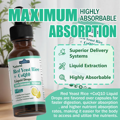 Red Yeast Rice with CoQ10 Liposomal Drops – 1200mg, 5-in-1 Cholesterol Support