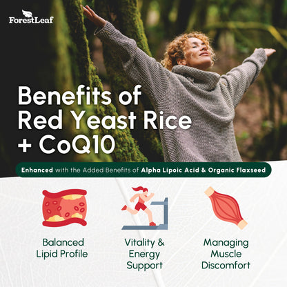 Red Yeast Rice 1215 mg Capsules – Extra Strength with CoQ10, Alpha Lipoic Acid & Organic Flaxseed | Non-GMO 90 Veggie Caps