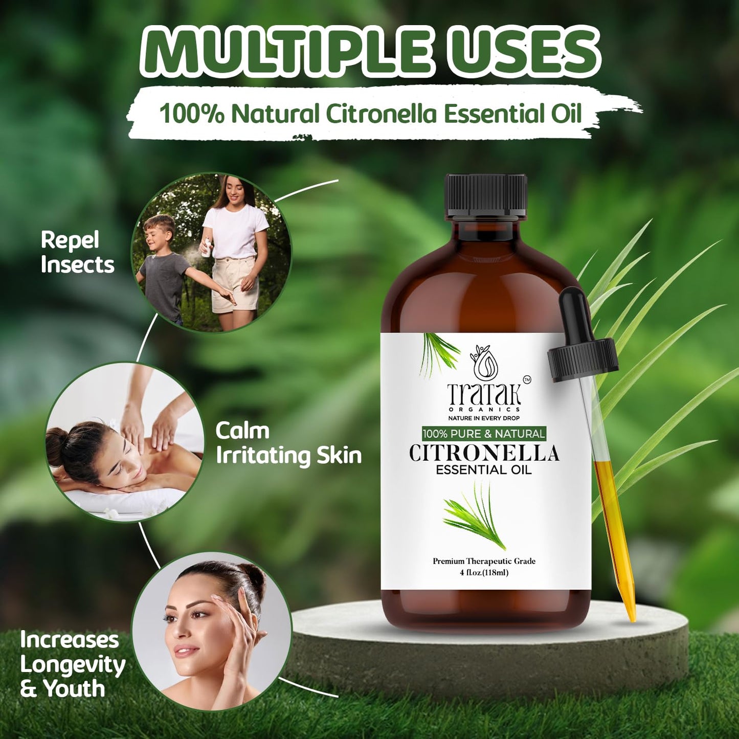 Tratak Organics Citronella Essential Oil 4 oz - Pure & Natural
