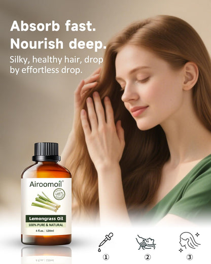 Airoomoil Pure Citronella Essential Oil – 100% Natural, Premium Grade, 4 oz (120 ml) for Diffusers, Skin, Soap, Aromatherapy