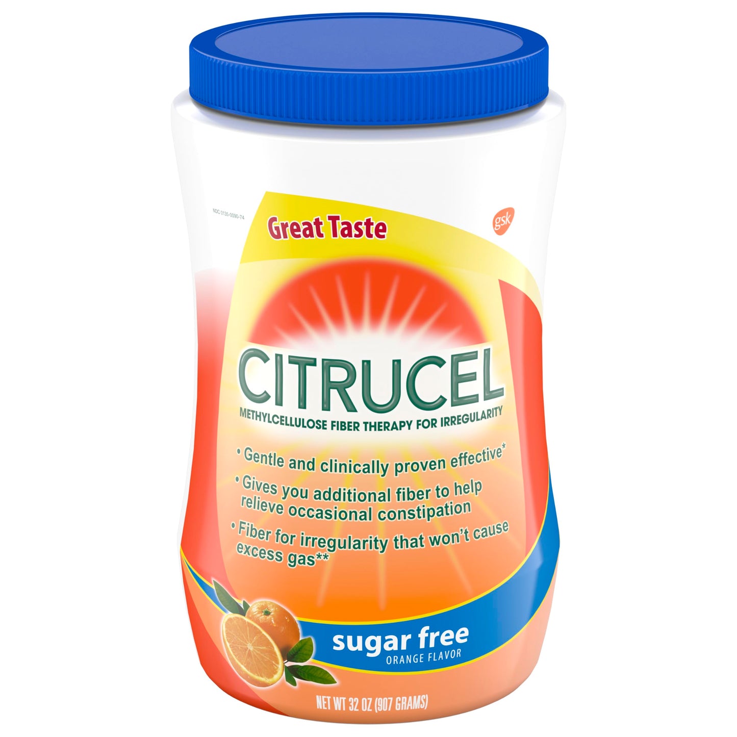 Citrucel Sugar Free Fiber Powder for Occasional Constipation Relief – Orange Flavor, 32 Ounces