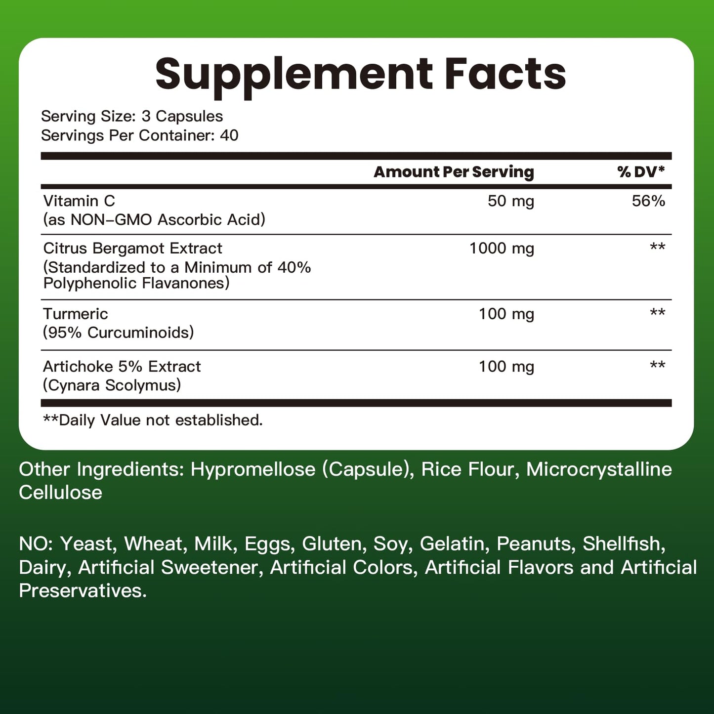 Citrus Bergamot 1000mg with Vitamin C – High Absorption 120 Capsules (Gluten Free, Non-GMO, Vegan)