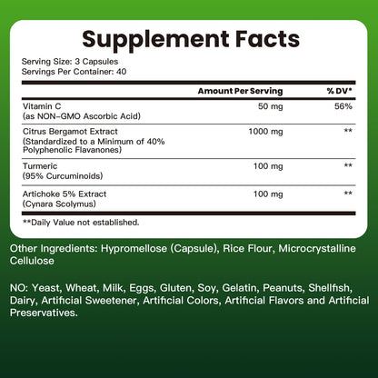Citrus Bergamot 1000mg with Vitamin C – High Absorption 120 Capsules (Gluten Free, Non-GMO, Vegan)