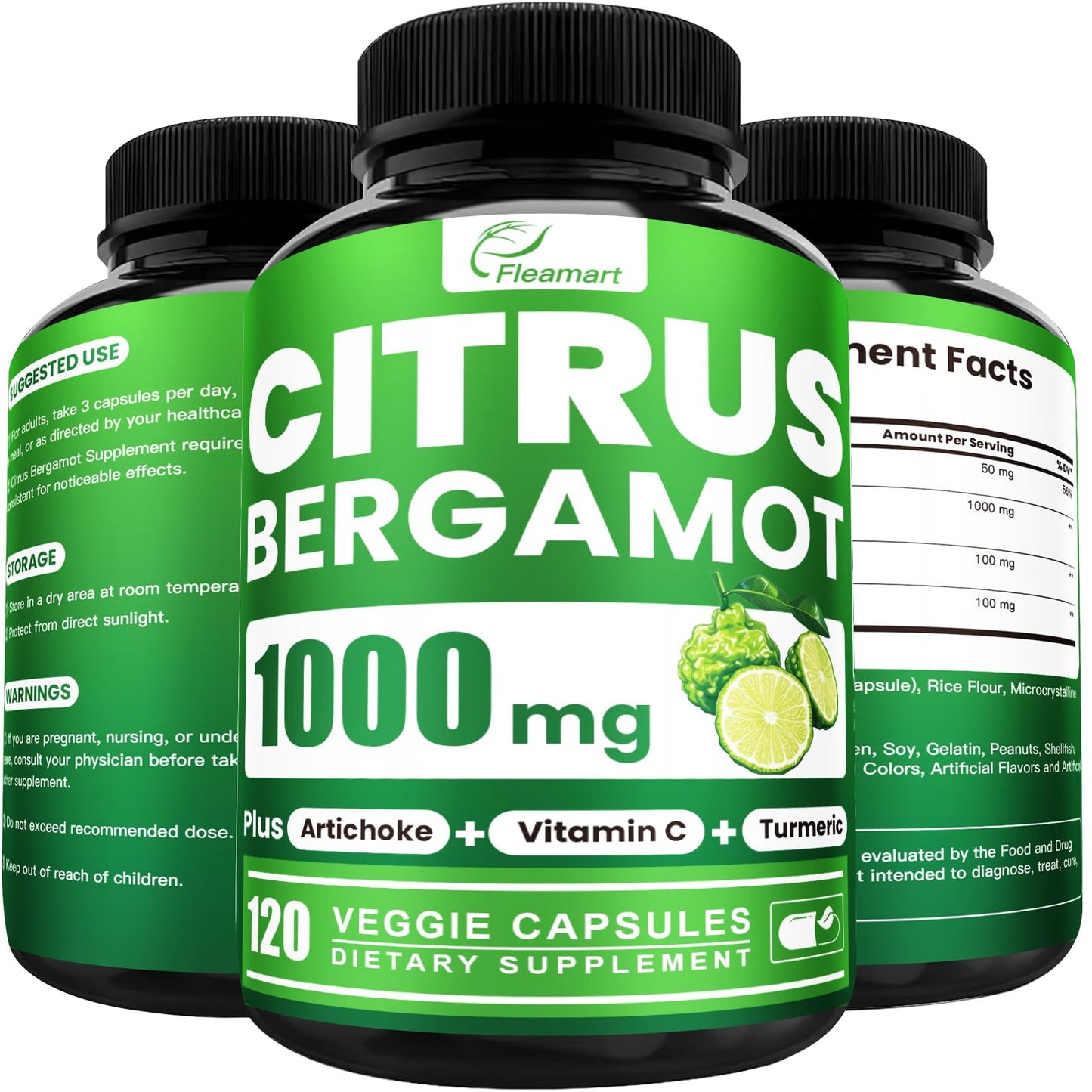 Citrus Bergamot 1000mg with Vitamin C – High Absorption 120 Capsules (Gluten Free, Non-GMO, Vegan)